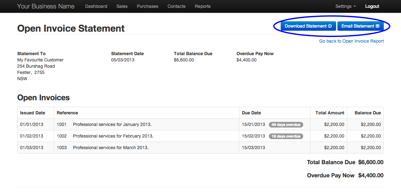 Open Invoice Statement